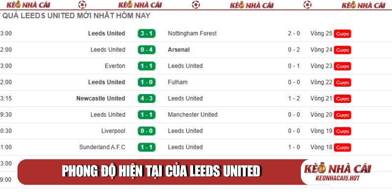 Phong độ hiện tại của Leeds United